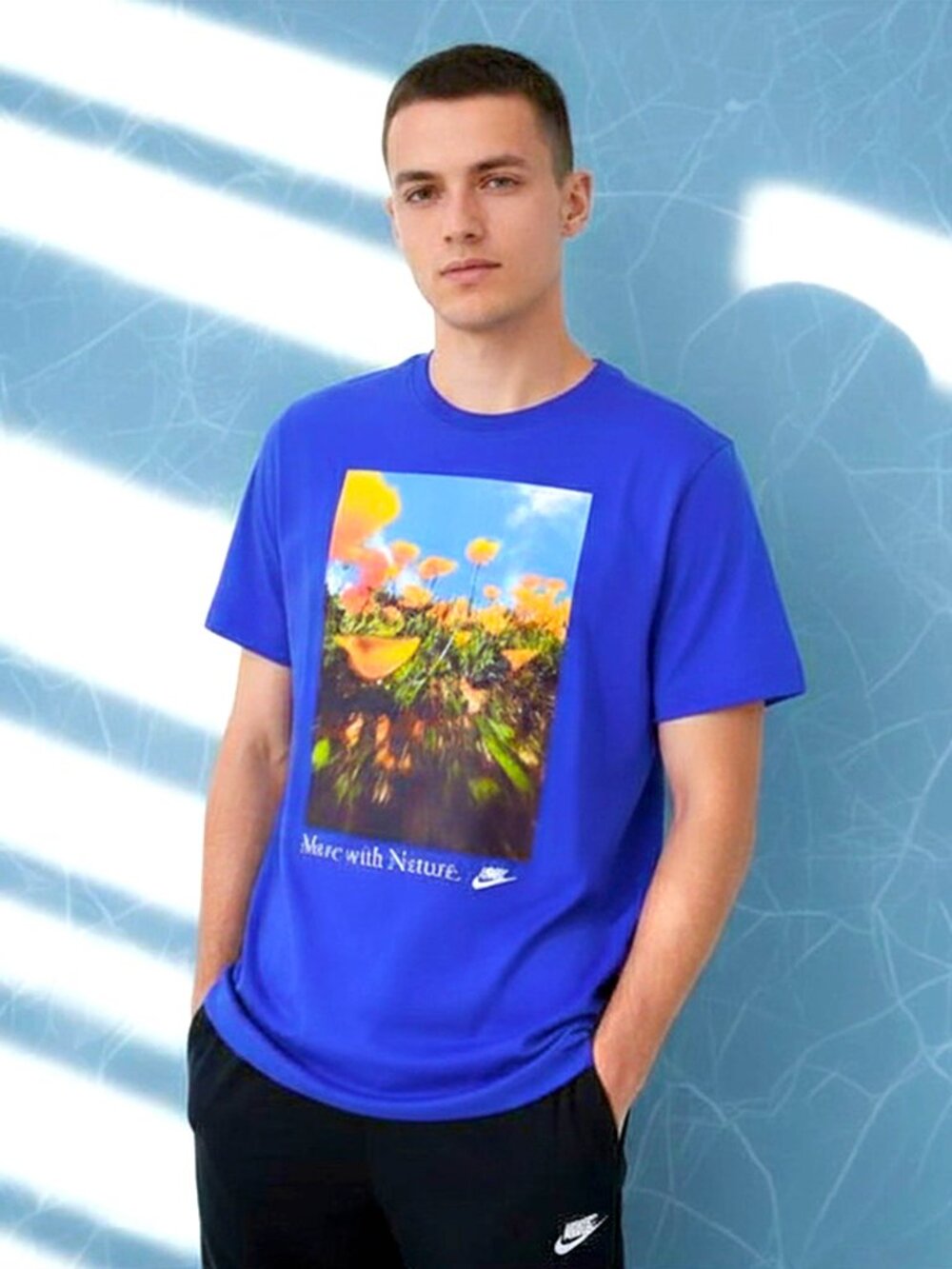 Nike Move With Nature Graphic T Shirt Blue Mens L M Tall Short Sleeve NWT